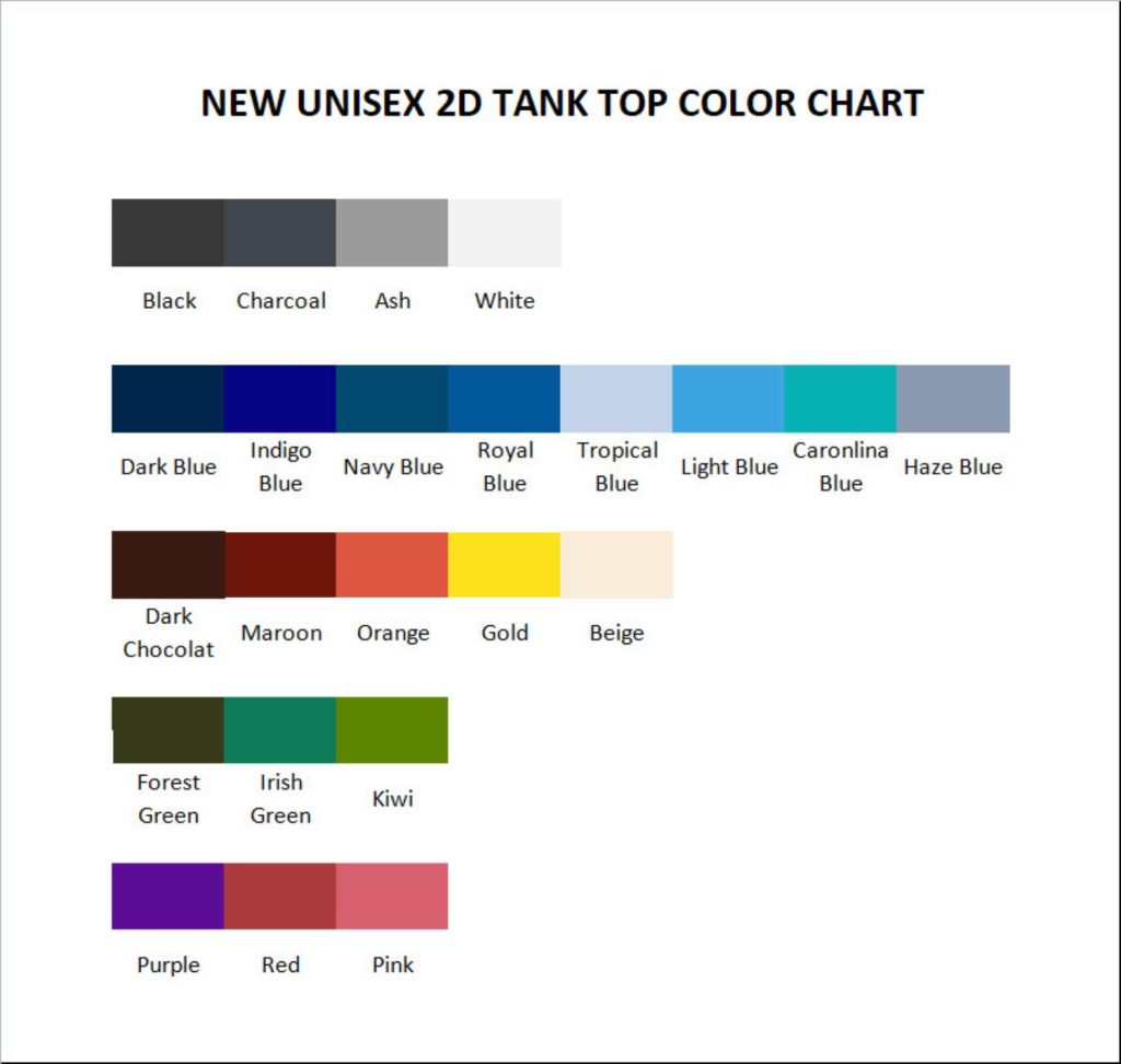 tank top color chart - Bayonetta Merch